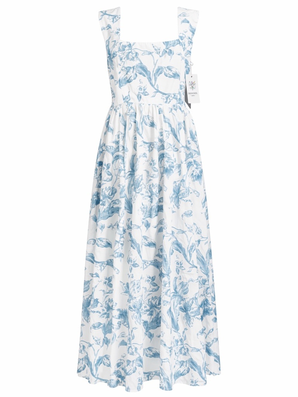 Hyacinth House Blue White Botanical Toile Open Back Midi Dress Medium Tuckernuck